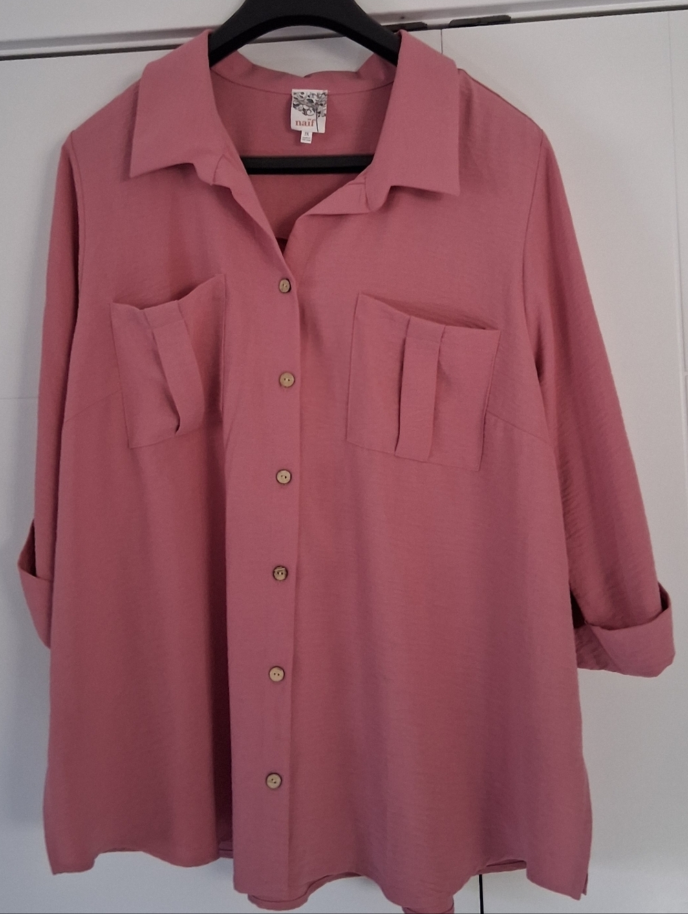 Naïf Montreal/ Mauve Pink Cork Button Up Blouse/ Crepe Material/ Size US 2X - Picture 2 of 13